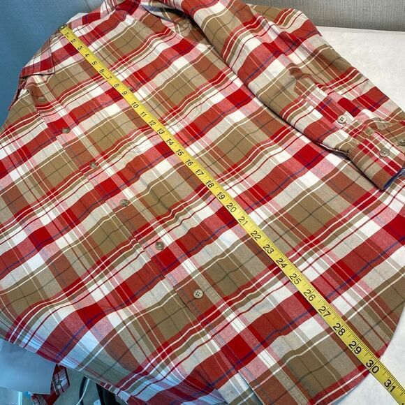Wrangler Twenty X 20X Button Down Shirt Mens Sz M Long Sleeve Plaid Red Tan West - Picture 10 of 12